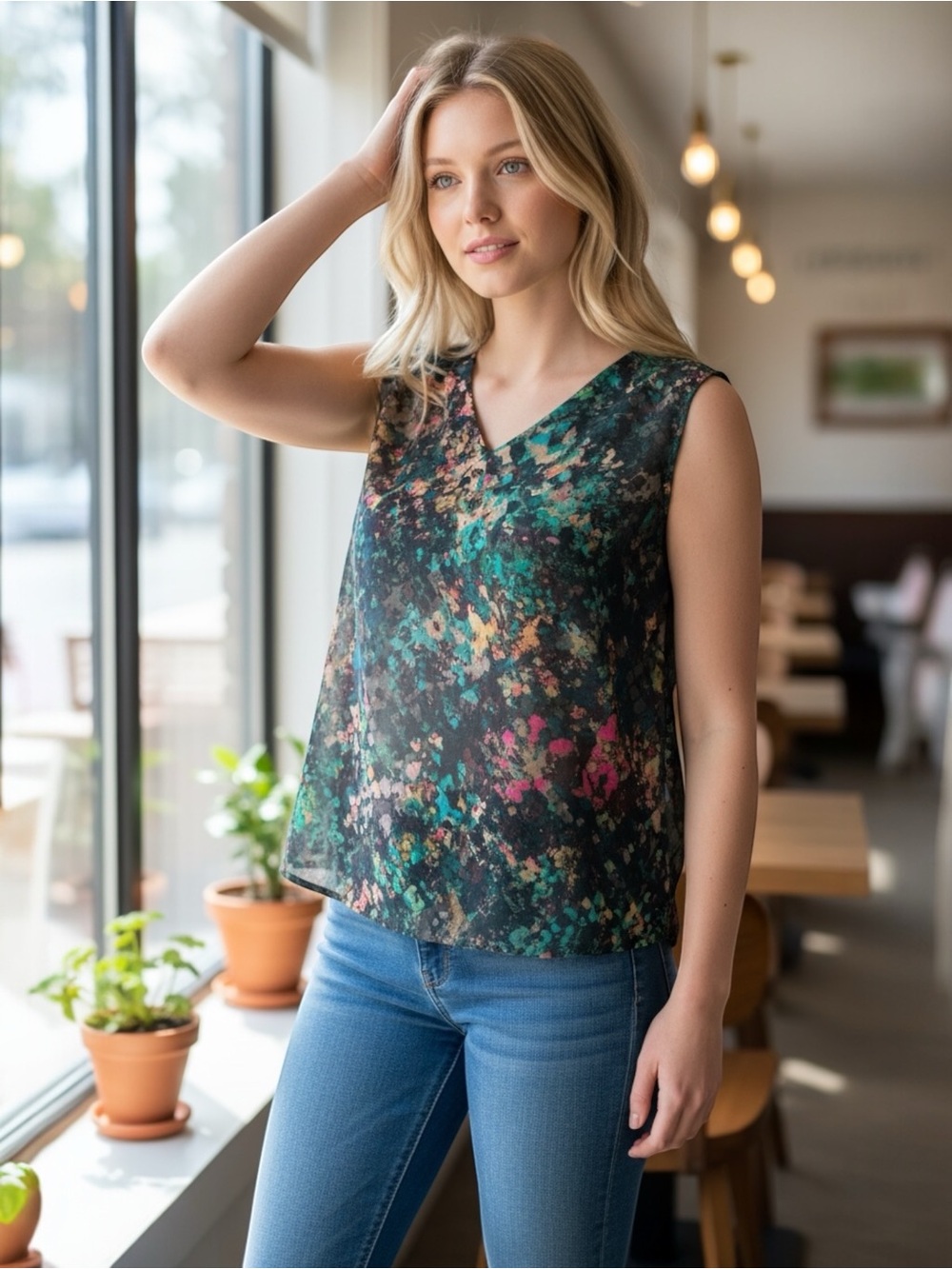 MEXX Metropolitan Abstract Print Sleeveless Blouse Size 8